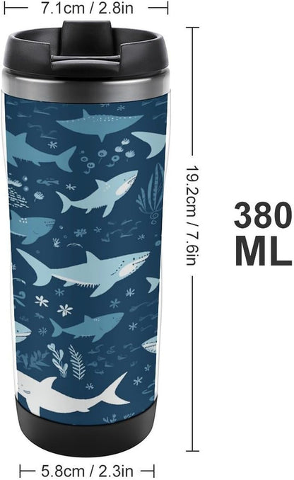 13oz Insulated Travel Coffee Mug Reusable Coffee Cup Water Bottle | Sharksm Travel Mug with Leak Proof Lid Double Wall Stainless Steel Coffee Tumbler Personalized Gift