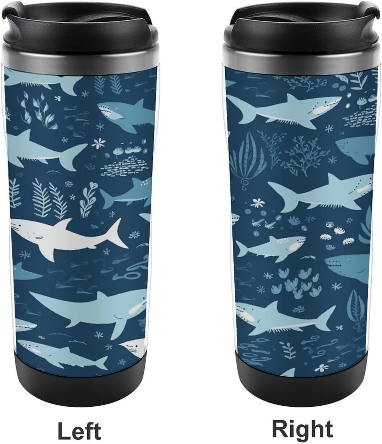 13oz Insulated Travel Coffee Mug Reusable Coffee Cup Water Bottle | Sharksm Travel Mug with Leak Proof Lid Double Wall Stainless Steel Coffee Tumbler Personalized Gift