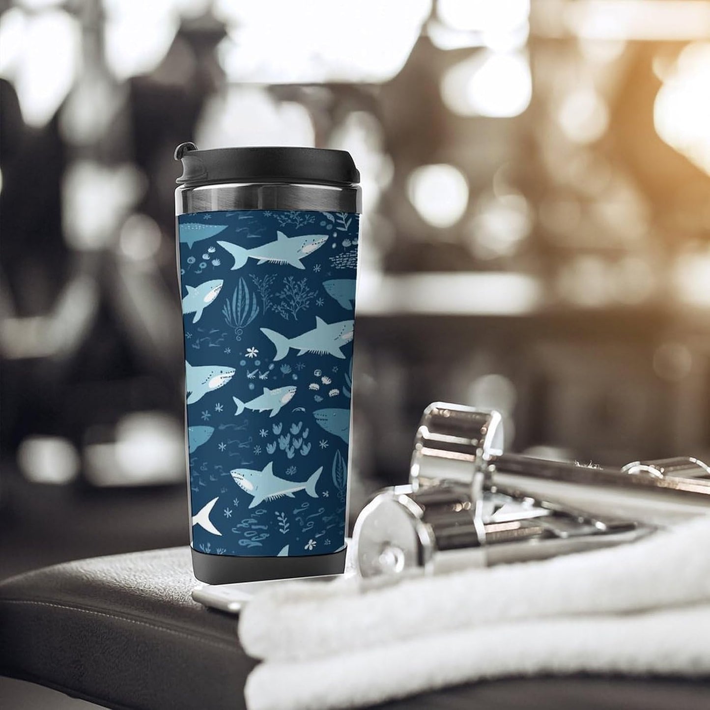 13oz Insulated Travel Coffee Mug Reusable Coffee Cup Water Bottle | Sharksm Travel Mug with Leak Proof Lid Double Wall Stainless Steel Coffee Tumbler Personalized Gift