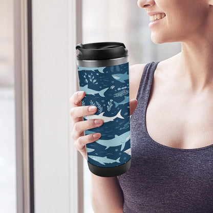 13oz Insulated Travel Coffee Mug Reusable Coffee Cup Water Bottle | Sharksm Travel Mug with Leak Proof Lid Double Wall Stainless Steel Coffee Tumbler Personalized Gift