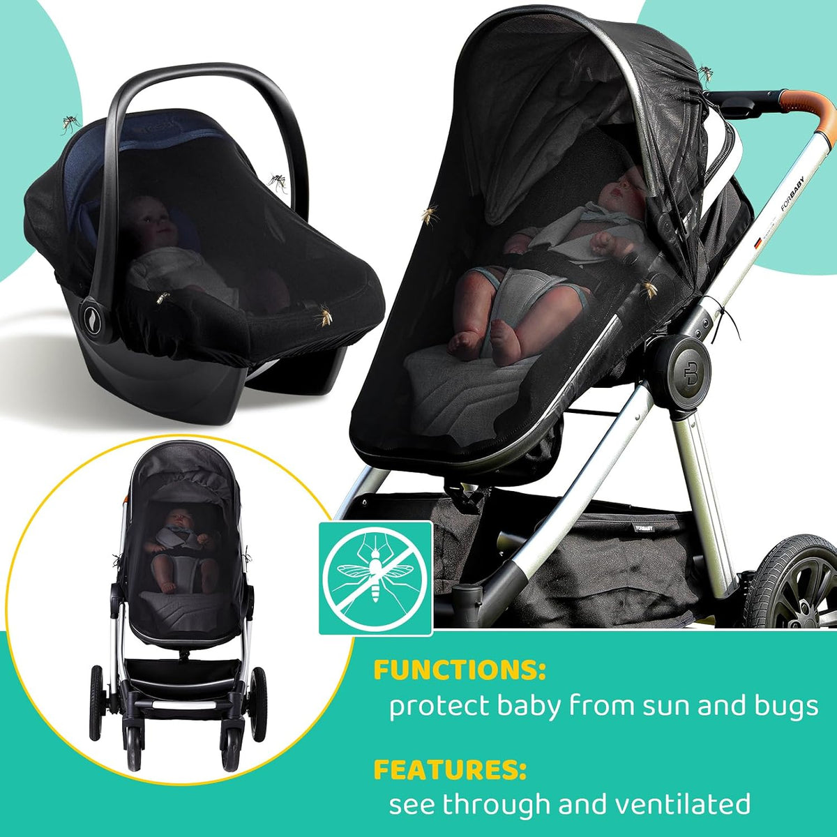 Stroller Sun Shade Cover Baby Car Seat Carrier Sunshade Pram Stroller Shade-Dark Shade Cut 96% UV Rays