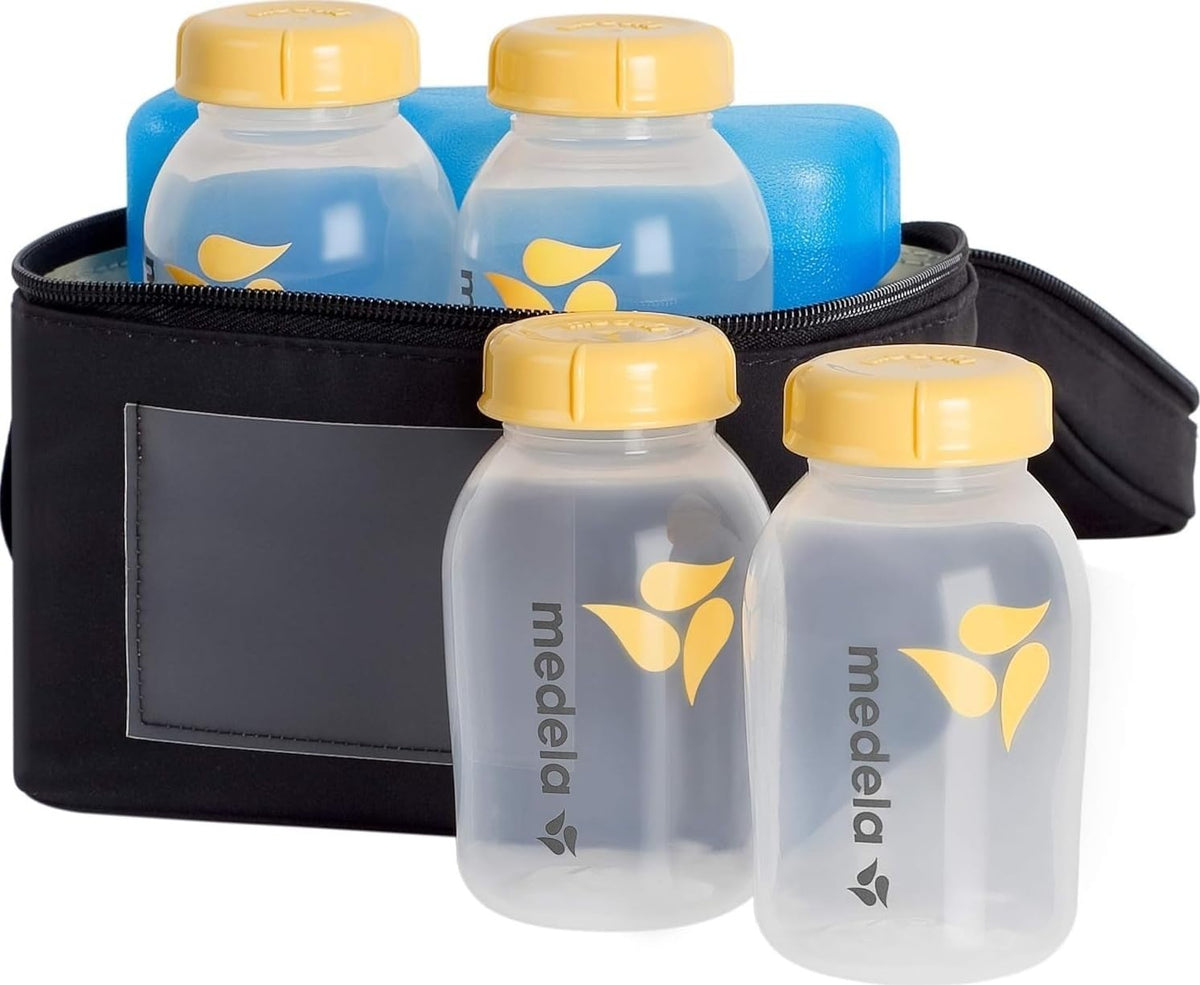 Breast Milk Cooler Set with Ice Pack & 4X 5oz Storage Bottles