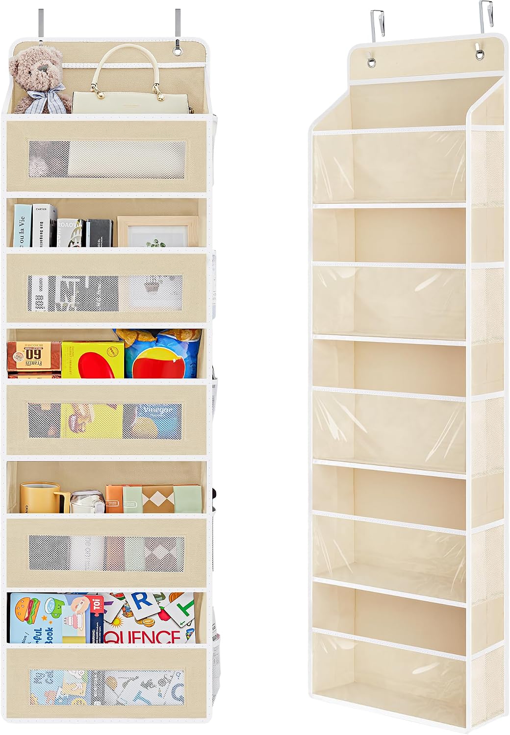 2 Styles Over The Door Organizer Storage with 5 Large Capacity Pockets and Over The Door Organizer W/Clear View Windows