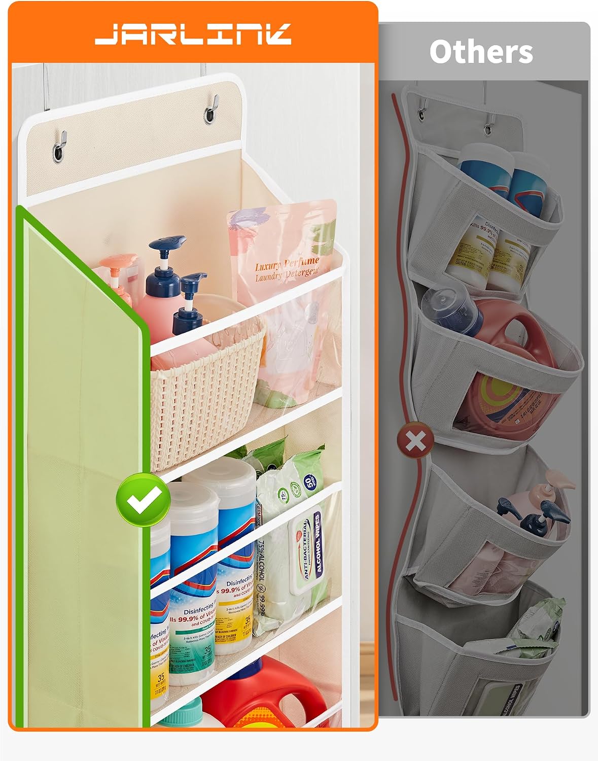 2 Styles Over The Door Organizer Storage with 5 Large Capacity Pockets and Over The Door Organizer W/Clear View Windows