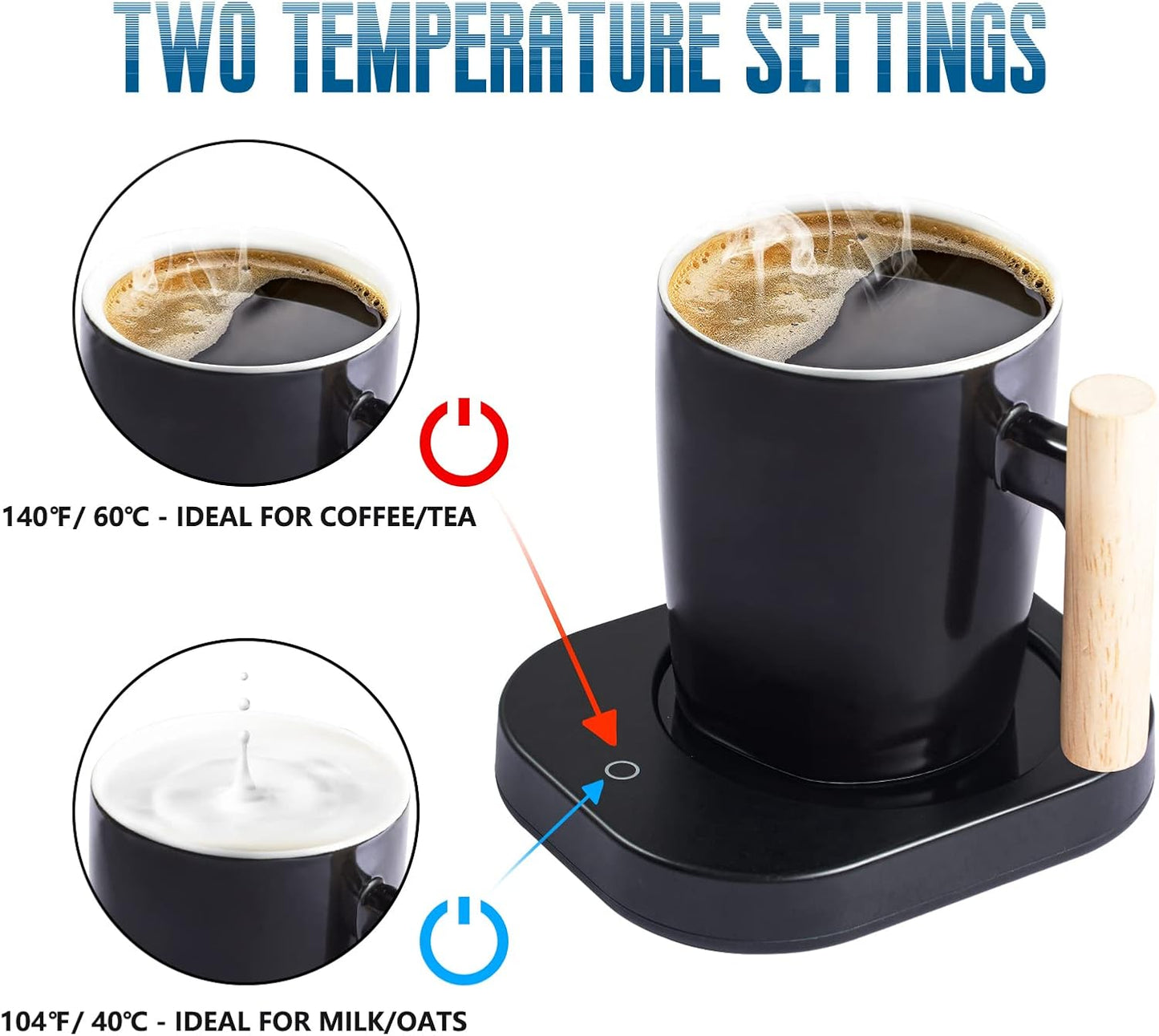 Coffee Mug Warmer Set for Desk, Temperature Controll Heating Cup for Hot Chocolate, Cocoa and Tea, Office & Home use, One Temperature