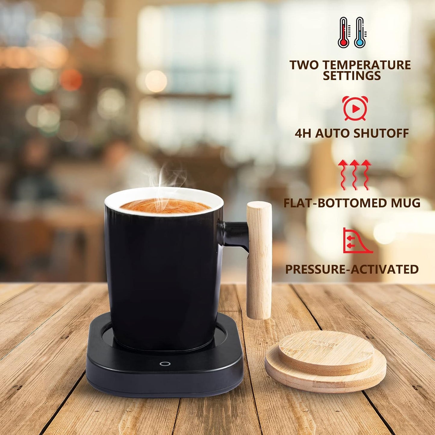 Coffee Mug Warmer Set for Desk, Temperature Controll Heating Cup for Hot Chocolate, Cocoa and Tea, Office & Home use, One Temperature