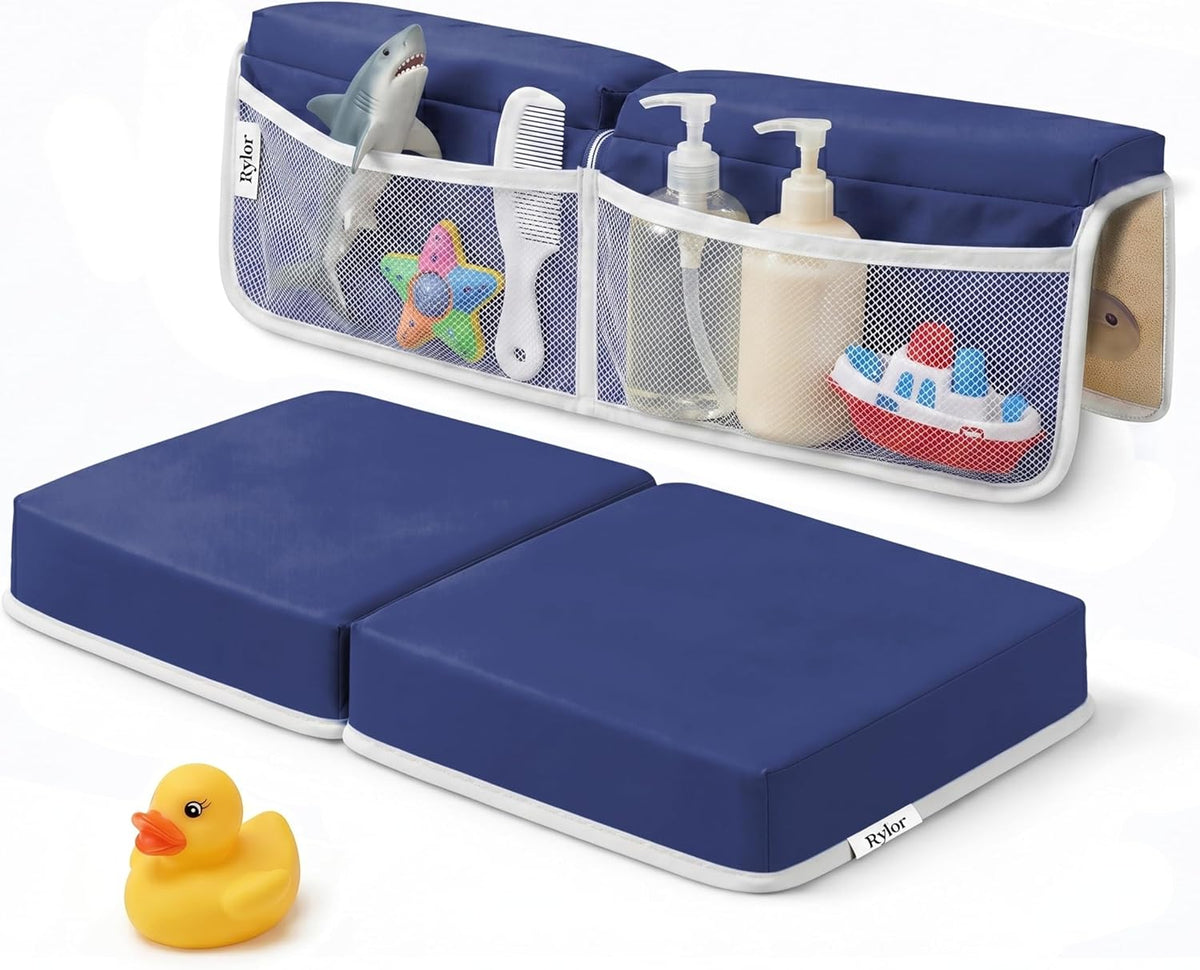 Premium Baby Bath Kneeler Mat & Elbow Rest Pad Set – Comfortable Bath Kneeler and Elbow Kneeling Rest Pad for Parents, Extra Long 26'', 2.4'' Thick, Non-Slip Support for Easy Bath Time (Gray)