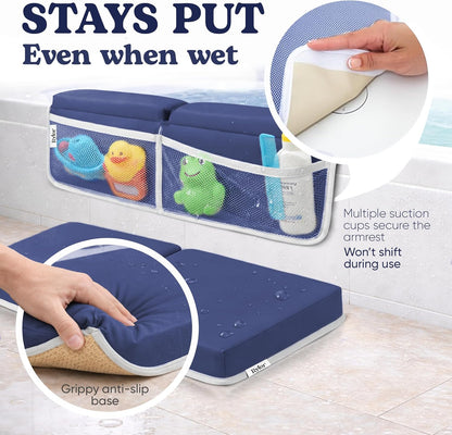 Premium Baby Bath Kneeler Mat & Elbow Rest Pad Set – Comfortable Bath Kneeler and Elbow Kneeling Rest Pad for Parents, Extra Long 26'', 2.4'' Thick, Non-Slip Support for Easy Bath Time (Gray)