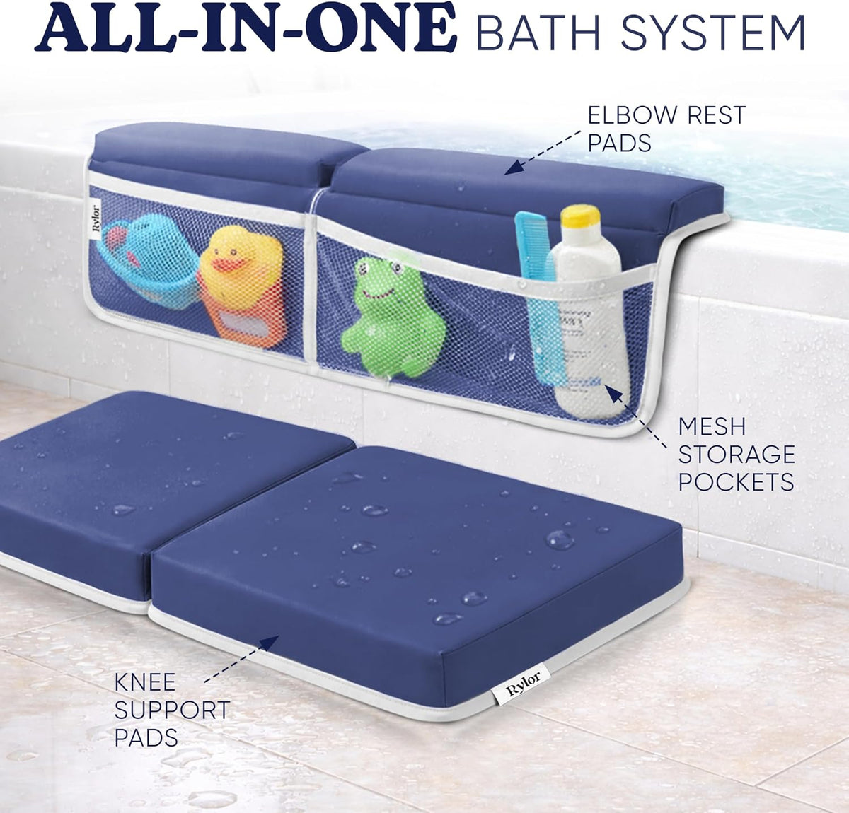 Premium Baby Bath Kneeler Mat & Elbow Rest Pad Set – Comfortable Bath Kneeler and Elbow Kneeling Rest Pad for Parents, Extra Long 26'', 2.4'' Thick, Non-Slip Support for Easy Bath Time (Gray)