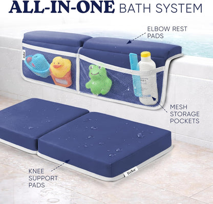 Premium Baby Bath Kneeler Mat & Elbow Rest Pad Set – Comfortable Bath Kneeler and Elbow Kneeling Rest Pad for Parents, Extra Long 26'', 2.4'' Thick, Non-Slip Support for Easy Bath Time (Gray)