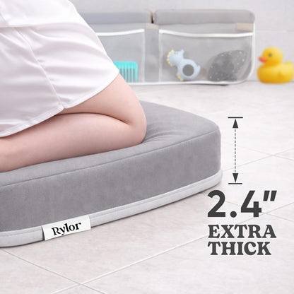 Premium Baby Bath Kneeler Mat & Elbow Rest Pad Set – Comfortable Bath Kneeler and Elbow Kneeling Rest Pad for Parents, Extra Long 26'', 2.4'' Thick, Non-Slip Support for Easy Bath Time (Gray)