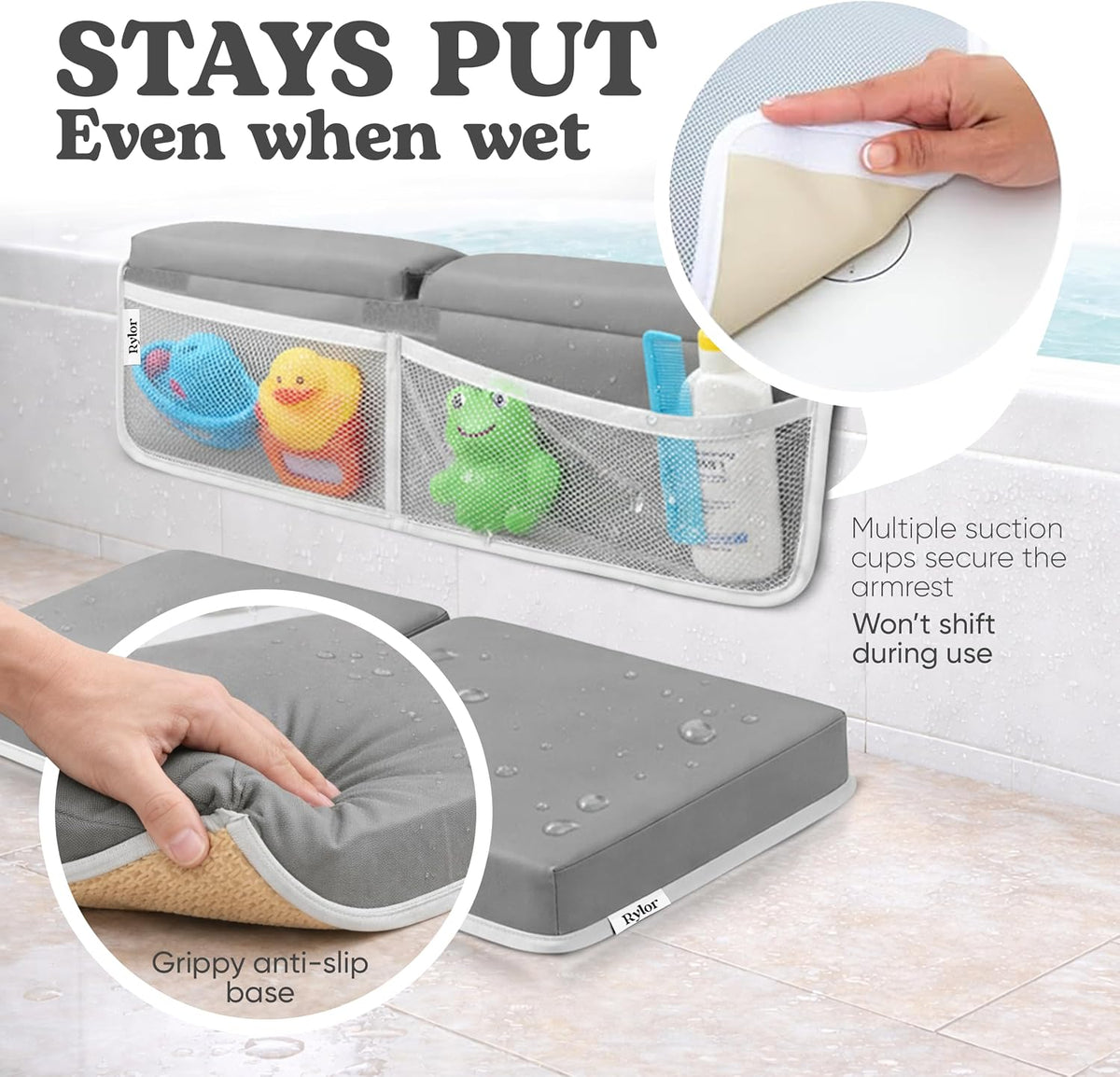Premium Baby Bath Kneeler Mat & Elbow Rest Pad Set – Comfortable Bath Kneeler and Elbow Kneeling Rest Pad for Parents, Extra Long 26'', 2.4'' Thick, Non-Slip Support for Easy Bath Time (Gray)