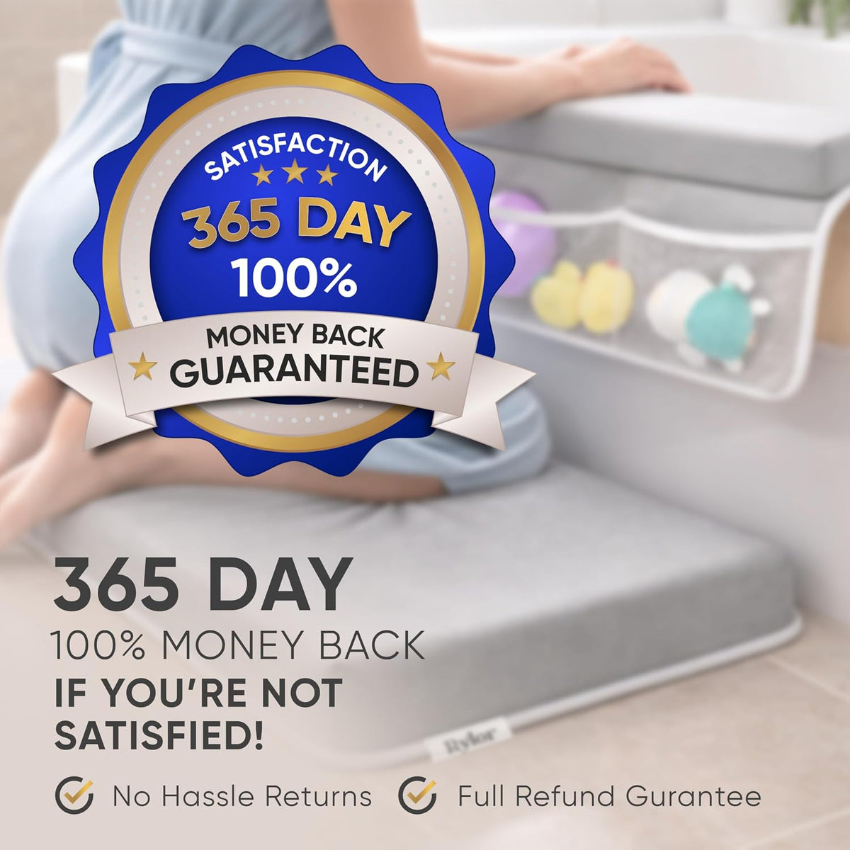 Premium Baby Bath Kneeler Mat & Elbow Rest Pad Set – Comfortable Bath Kneeler and Elbow Kneeling Rest Pad for Parents, Extra Long 26'', 2.4'' Thick, Non-Slip Support for Easy Bath Time (Gray)
