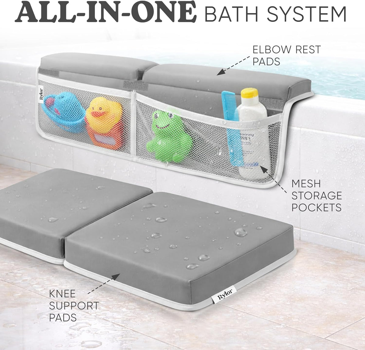 Premium Baby Bath Kneeler Mat & Elbow Rest Pad Set – Comfortable Bath Kneeler and Elbow Kneeling Rest Pad for Parents, Extra Long 26'', 2.4'' Thick, Non-Slip Support for Easy Bath Time (Gray)
