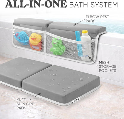 Premium Baby Bath Kneeler Mat & Elbow Rest Pad Set – Comfortable Bath Kneeler and Elbow Kneeling Rest Pad for Parents, Extra Long 26'', 2.4'' Thick, Non-Slip Support for Easy Bath Time (Gray)