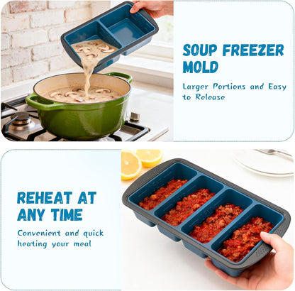 Silicone Soup Freezer Trays with Lids -, ½ cup, 1 cup, and 2 cup - Perfect Portion Control for Broth, Sauce & Meal Prep ，100% Platinum Silicone BPA-Free, Flexible, Dishwasher Safe