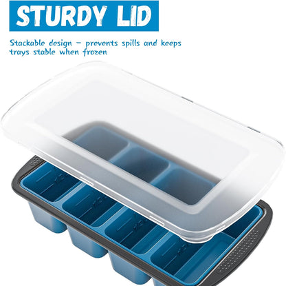 Silicone Soup Freezer Trays with Lids -, ½ cup, 1 cup, and 2 cup - Perfect Portion Control for Broth, Sauce & Meal Prep ，100% Platinum Silicone BPA-Free, Flexible, Dishwasher Safe