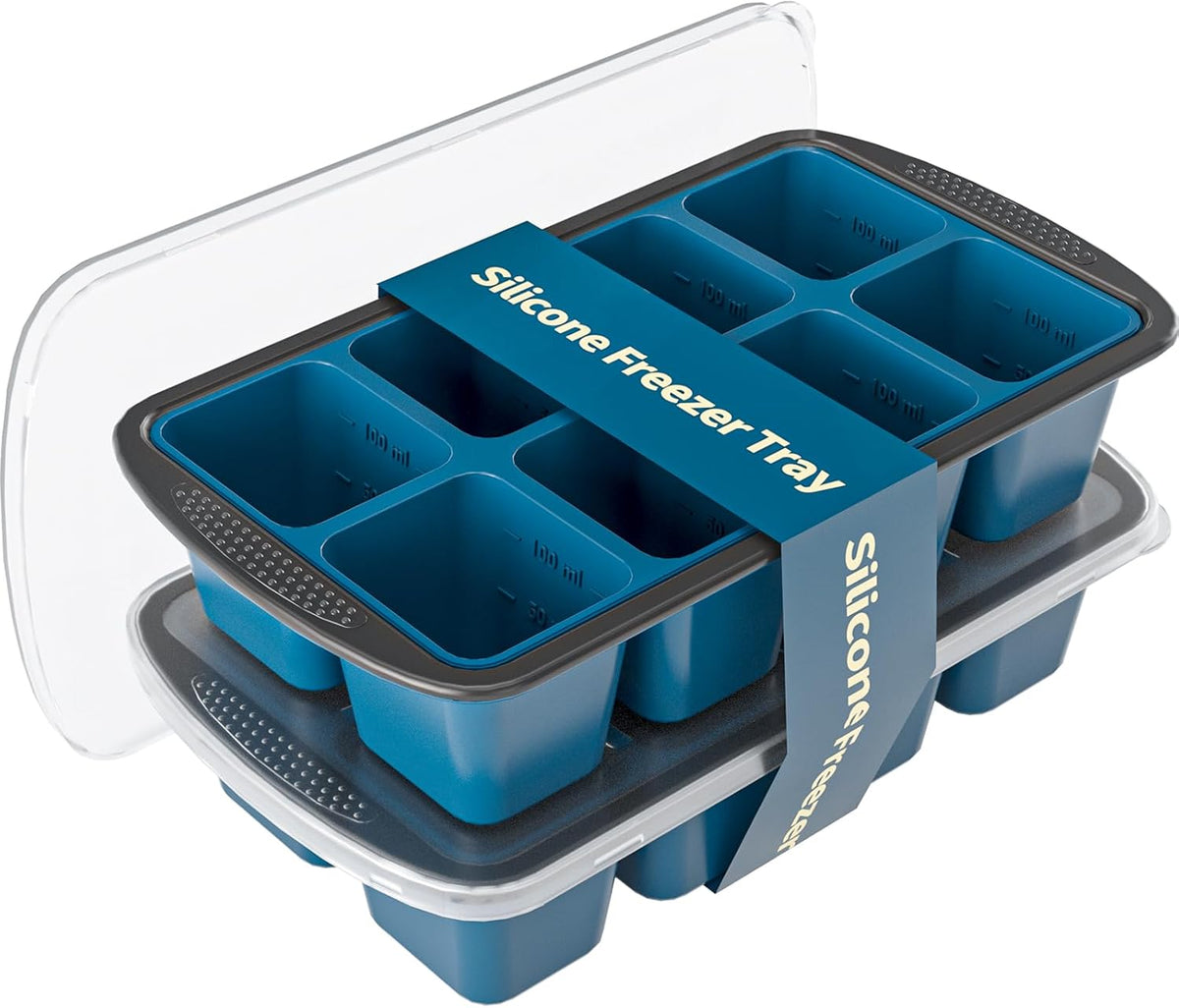 Silicone Soup Freezer Trays with Lids -, ½ cup, 1 cup, and 2 cup - Perfect Portion Control for Broth, Sauce & Meal Prep ，100% Platinum Silicone BPA-Free, Flexible, Dishwasher Safe
