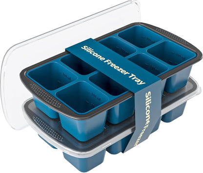 Silicone Soup Freezer Trays with Lids -, ½ cup, 1 cup, and 2 cup - Perfect Portion Control for Broth, Sauce & Meal Prep ，100% Platinum Silicone BPA-Free, Flexible, Dishwasher Safe