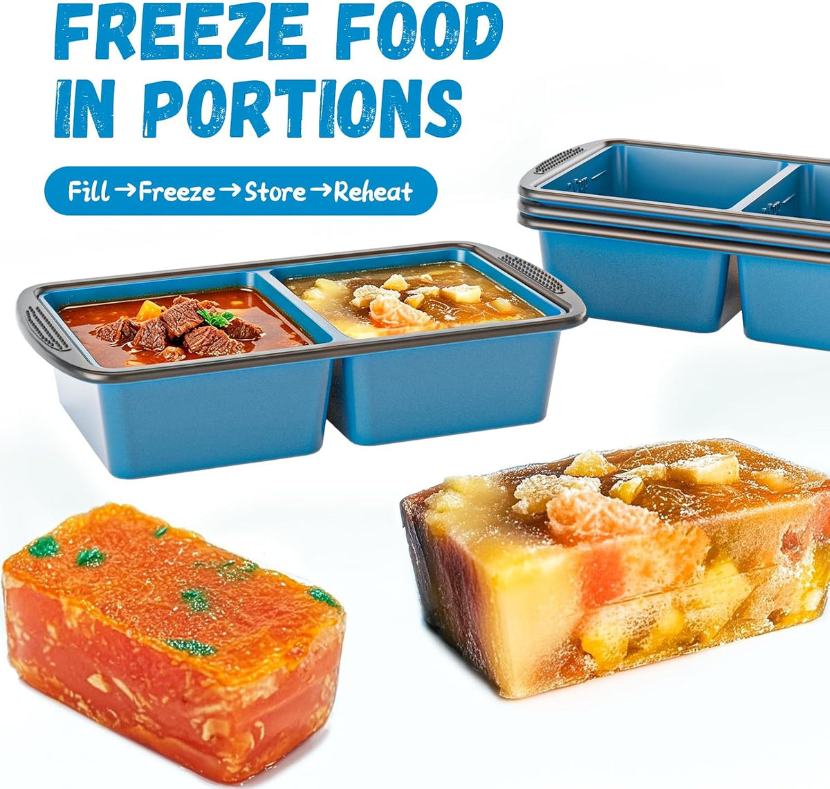 Silicone Soup Freezer Trays with Lids -, ½ cup, 1 cup, and 2 cup - Perfect Portion Control for Broth, Sauce & Meal Prep ，100% Platinum Silicone BPA-Free, Flexible, Dishwasher Safe