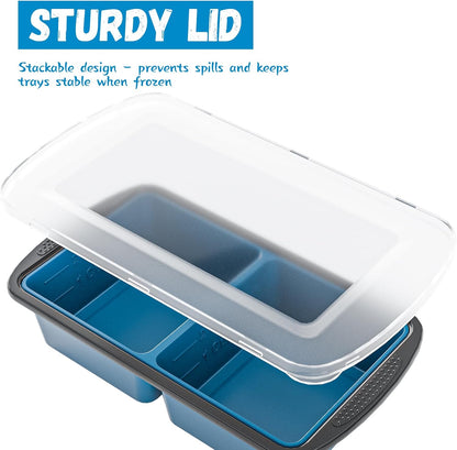 Silicone Soup Freezer Trays with Lids -, ½ cup, 1 cup, and 2 cup - Perfect Portion Control for Broth, Sauce & Meal Prep ，100% Platinum Silicone BPA-Free, Flexible, Dishwasher Safe