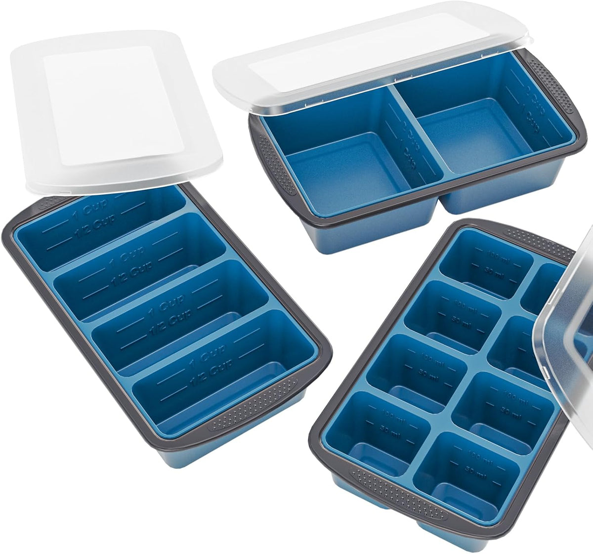 Silicone Soup Freezer Trays with Lids -, ½ cup, 1 cup, and 2 cup - Perfect Portion Control for Broth, Sauce & Meal Prep ，100% Platinum Silicone BPA-Free, Flexible, Dishwasher Safe