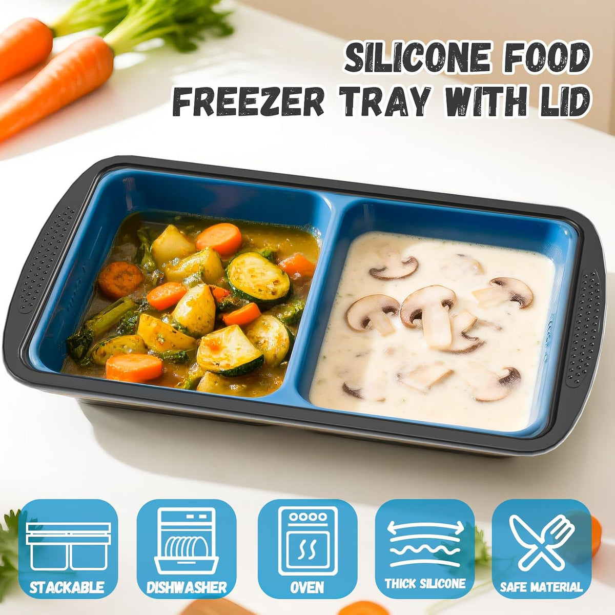 Silicone Soup Freezer Trays with Lids -, ½ cup, 1 cup, and 2 cup - Perfect Portion Control for Broth, Sauce & Meal Prep ，100% Platinum Silicone BPA-Free, Flexible, Dishwasher Safe