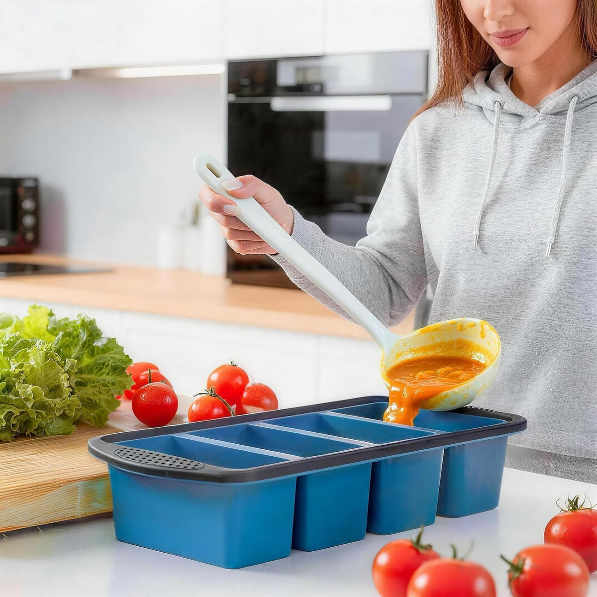 Silicone Soup Freezer Trays with Lids -, ½ cup, 1 cup, and 2 cup - Perfect Portion Control for Broth, Sauce & Meal Prep ，100% Platinum Silicone BPA-Free, Flexible, Dishwasher Safe