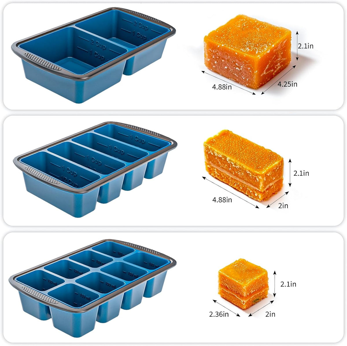 Silicone Soup Freezer Trays with Lids -, ½ cup, 1 cup, and 2 cup - Perfect Portion Control for Broth, Sauce & Meal Prep ，100% Platinum Silicone BPA-Free, Flexible, Dishwasher Safe