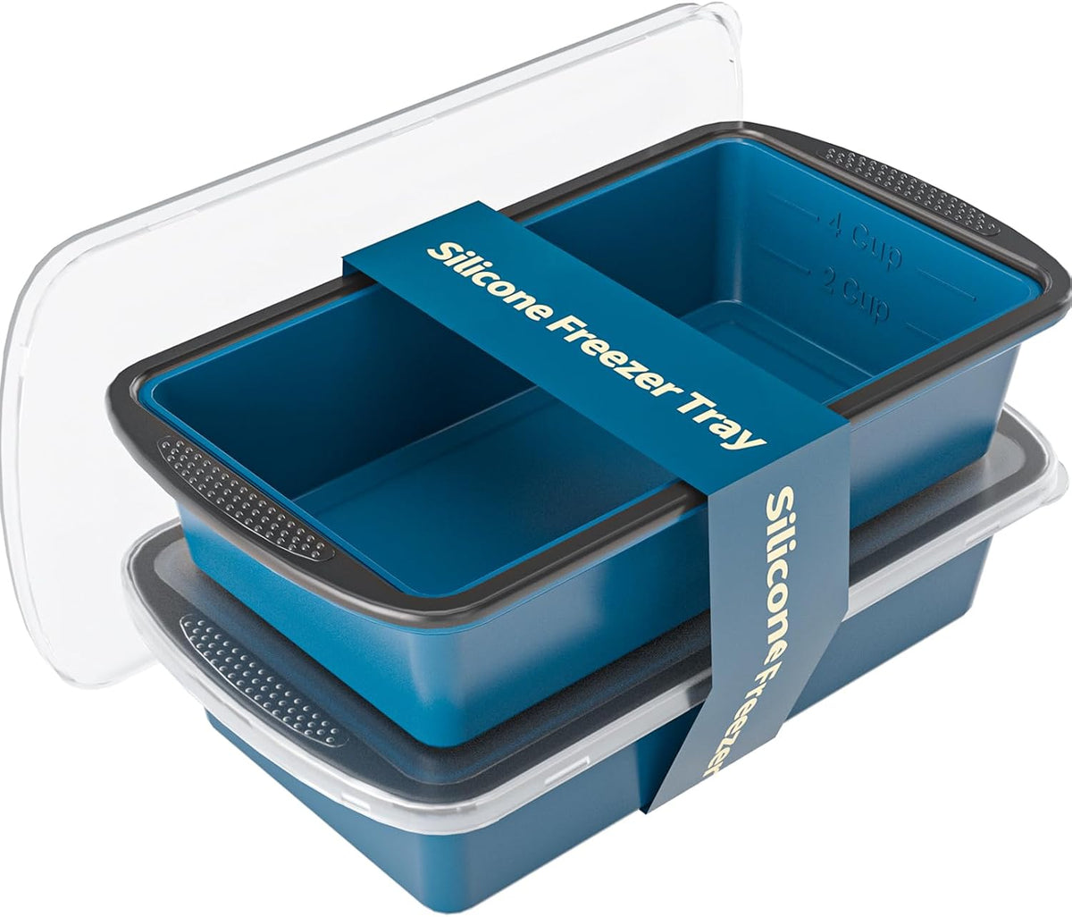 Silicone Soup Freezer Trays with Lids -, ½ cup, 1 cup, and 2 cup - Perfect Portion Control for Broth, Sauce & Meal Prep ，100% Platinum Silicone BPA-Free, Flexible, Dishwasher Safe