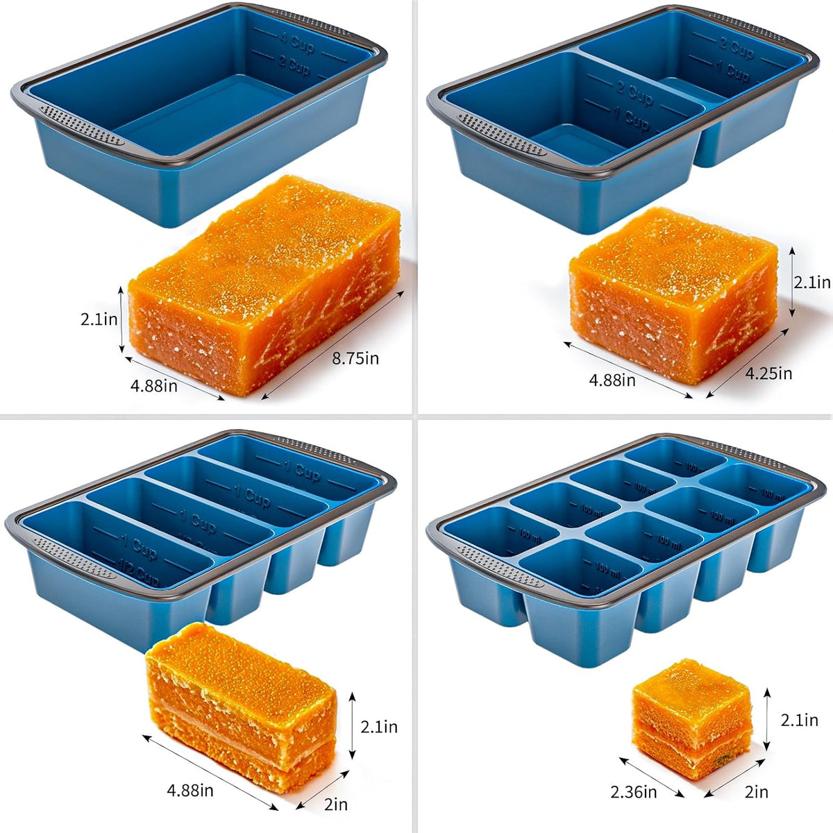 Silicone Soup Freezer Trays with Lids -, ½ cup, 1 cup, and 2 cup - Perfect Portion Control for Broth, Sauce & Meal Prep ，100% Platinum Silicone BPA-Free, Flexible, Dishwasher Safe