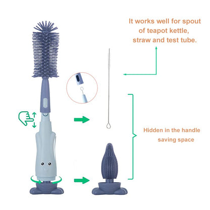 Silicone Baby Bottle Brush with Stand, Water Bottle Brush Cleaner Set