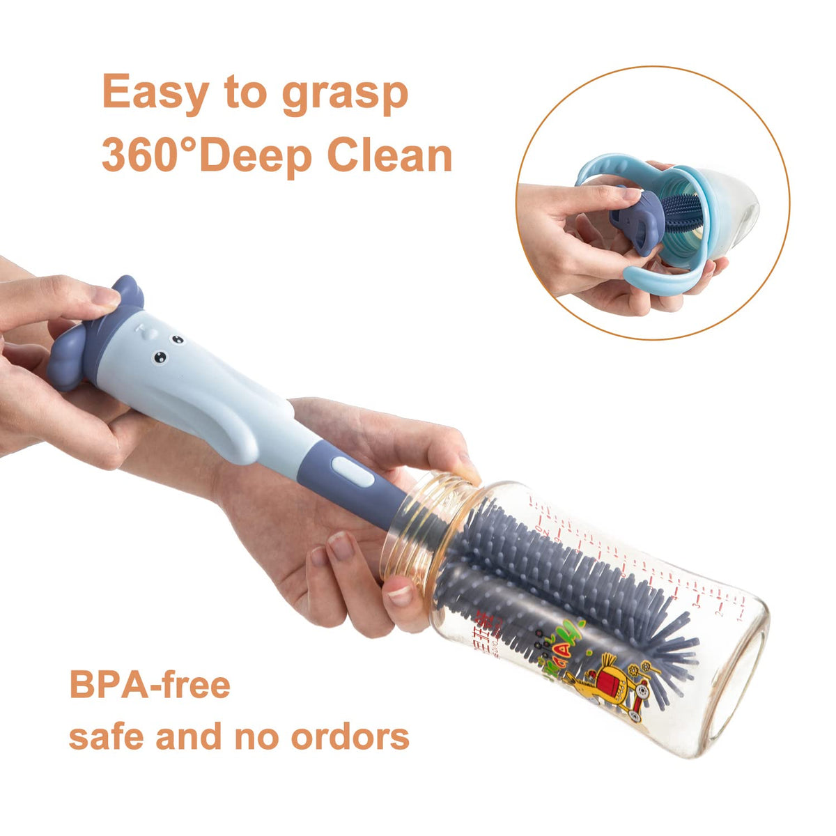 Silicone Baby Bottle Brush with Stand, Water Bottle Brush Cleaner Set