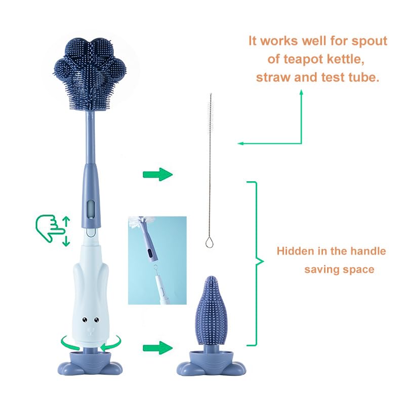 Silicone Baby Bottle Brush with Stand, Water Bottle Brush Cleaner Set