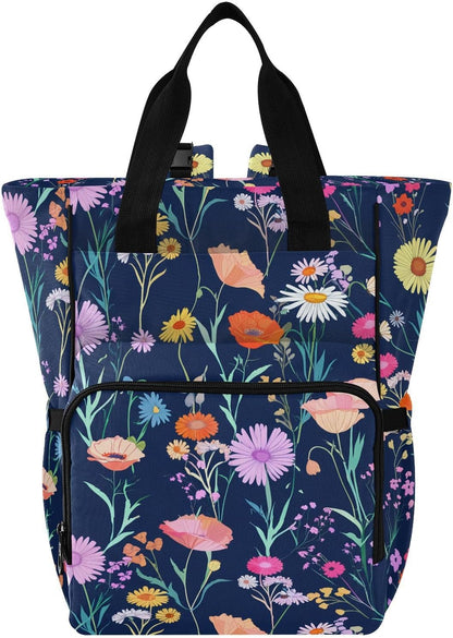 Diaper Bag Backpack, Multifunction Travel Bag for Moms Dads, Baby Changing Bag with Insulted Pockets, Stroller Straps and Side Bottle Pockets Colorful Floral Pattern