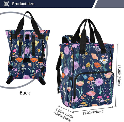 Diaper Bag Backpack, Multifunction Travel Bag for Moms Dads, Baby Changing Bag with Insulted Pockets, Stroller Straps and Side Bottle Pockets Colorful Floral Pattern
