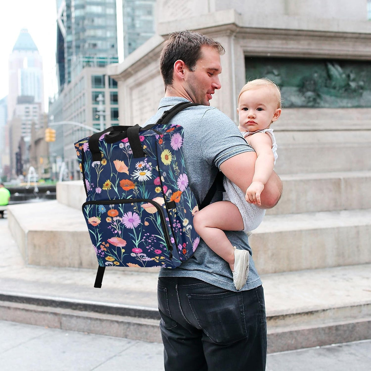 Diaper Bag Backpack, Multifunction Travel Bag for Moms Dads, Baby Changing Bag with Insulted Pockets, Stroller Straps and Side Bottle Pockets Colorful Floral Pattern