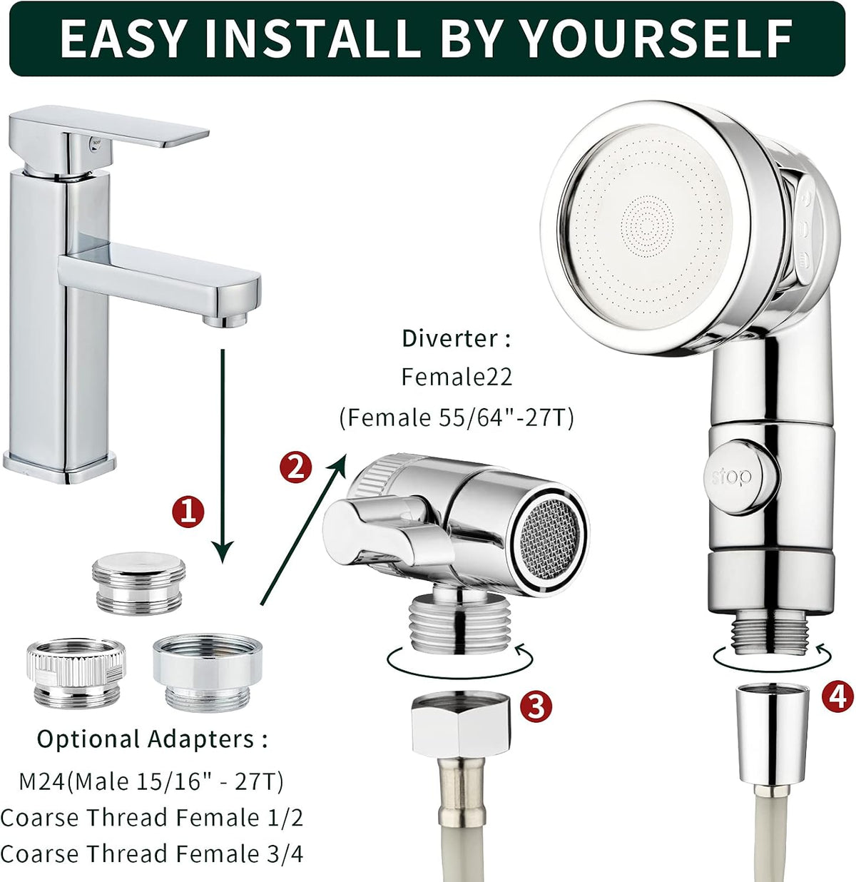 Sink Faucet Sprayer Attachment Hair Pet Rinser Showerhead with Stop Water-saving Function
