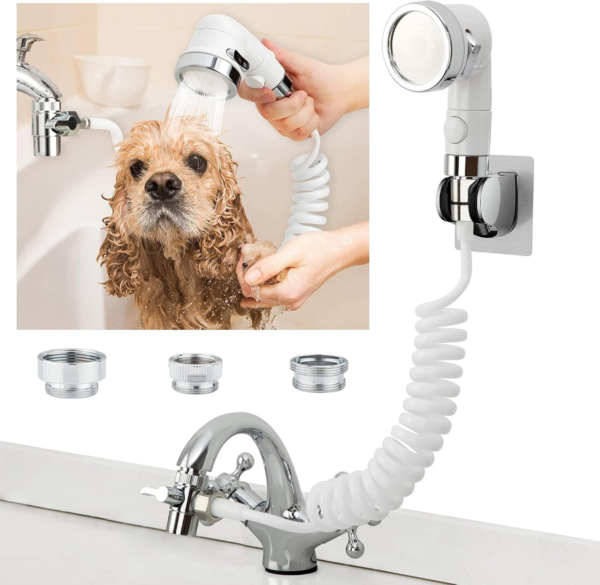 Sink Faucet Sprayer Attachment Hair Pet Rinser Showerhead with Stop Water-saving Function