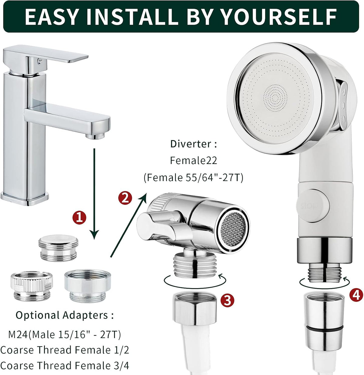 Sink Faucet Sprayer Attachment Hair Pet Rinser Showerhead with Stop Water-saving Function