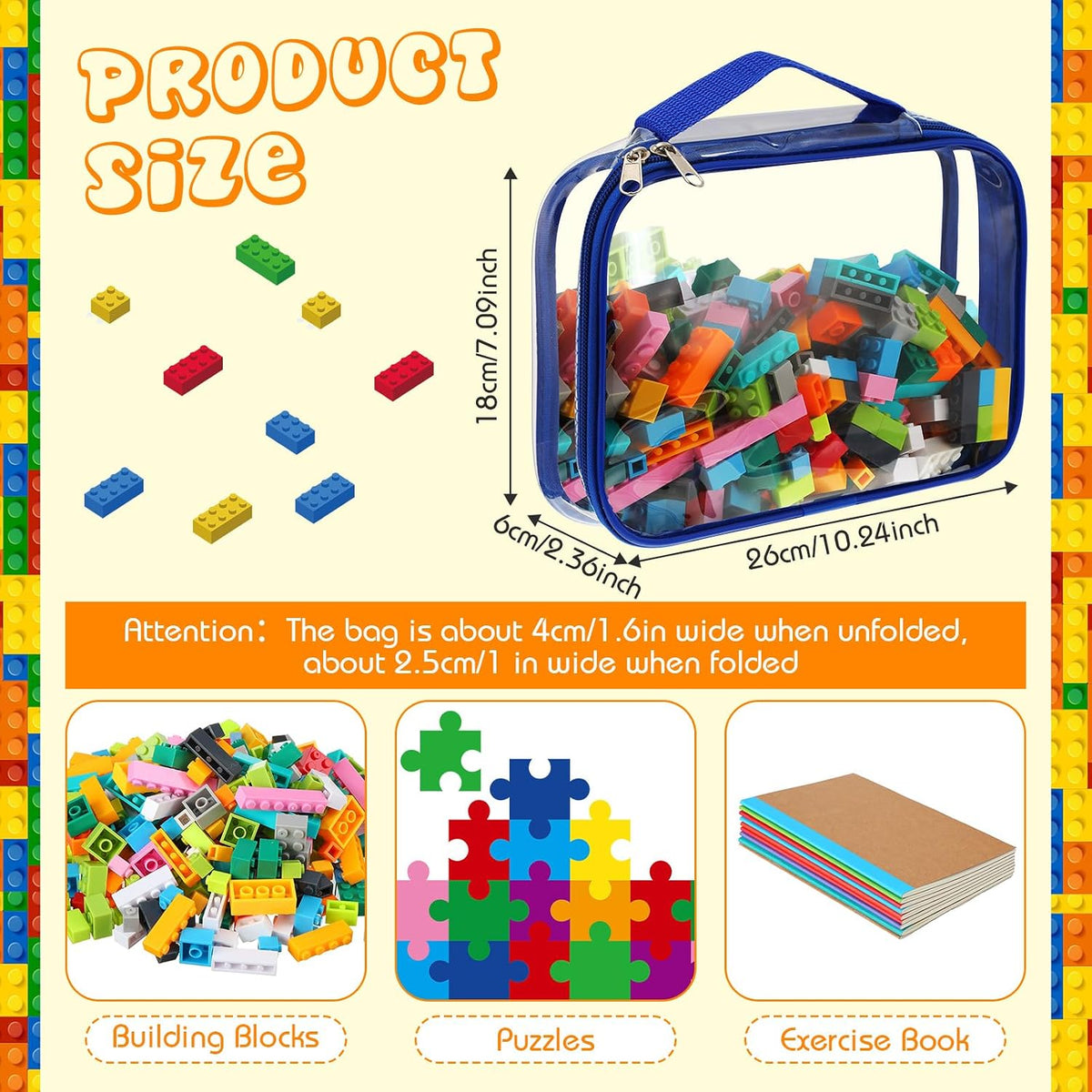 6 Packs Toy Storage Bags with Zipper,Large,Bright Color