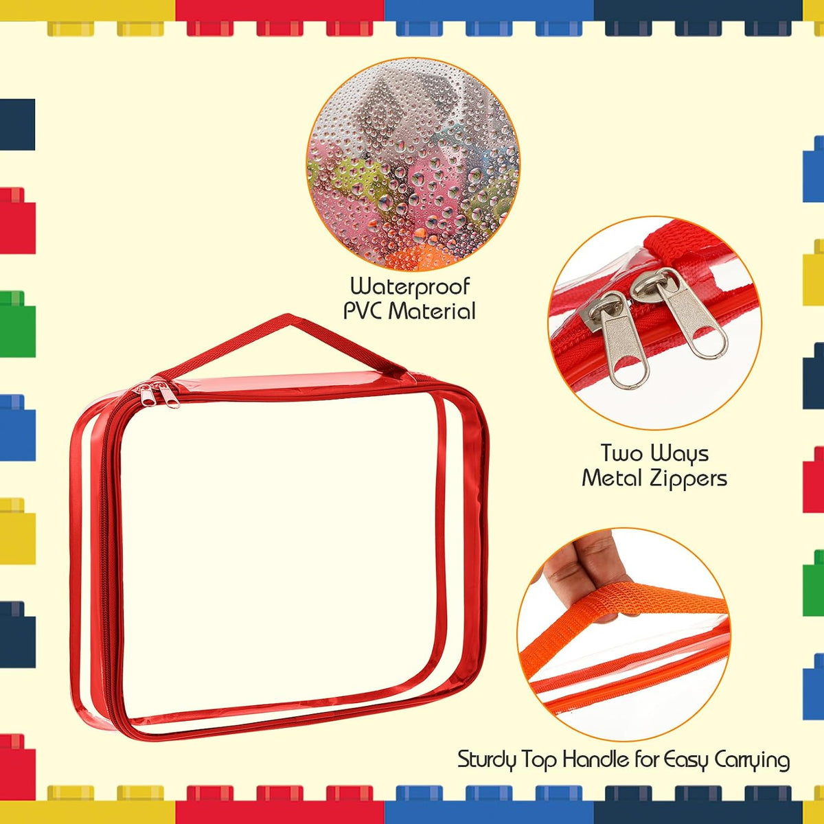6 Packs Toy Storage Bags with Zipper,Large,Bright Color