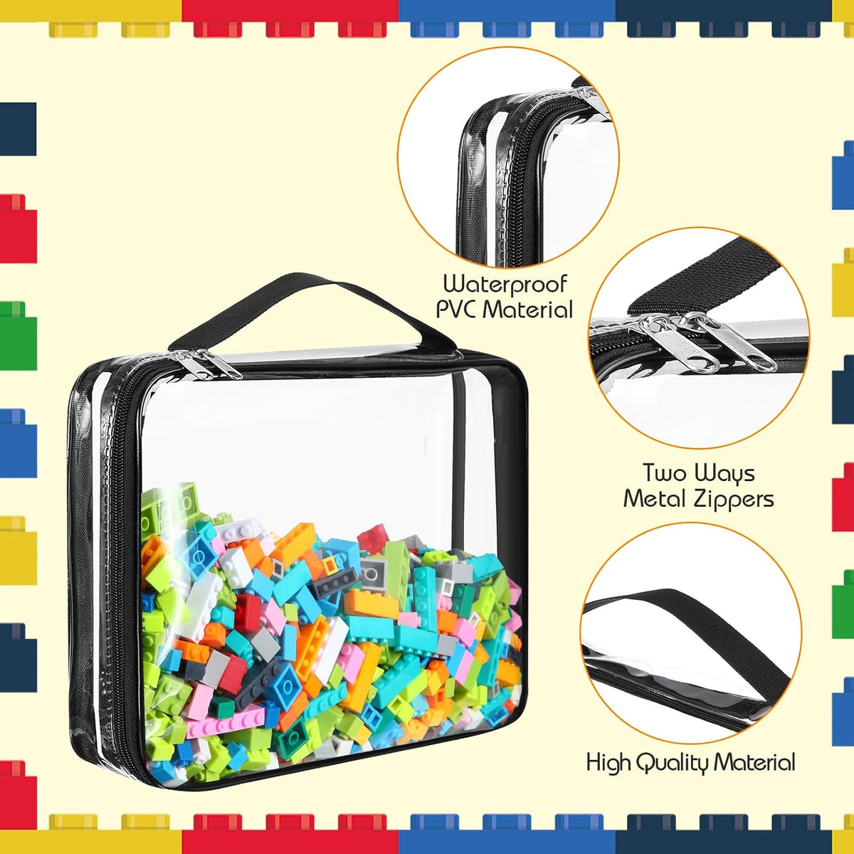 6 Packs Toy Storage Bags with Zipper,Large,Bright Color