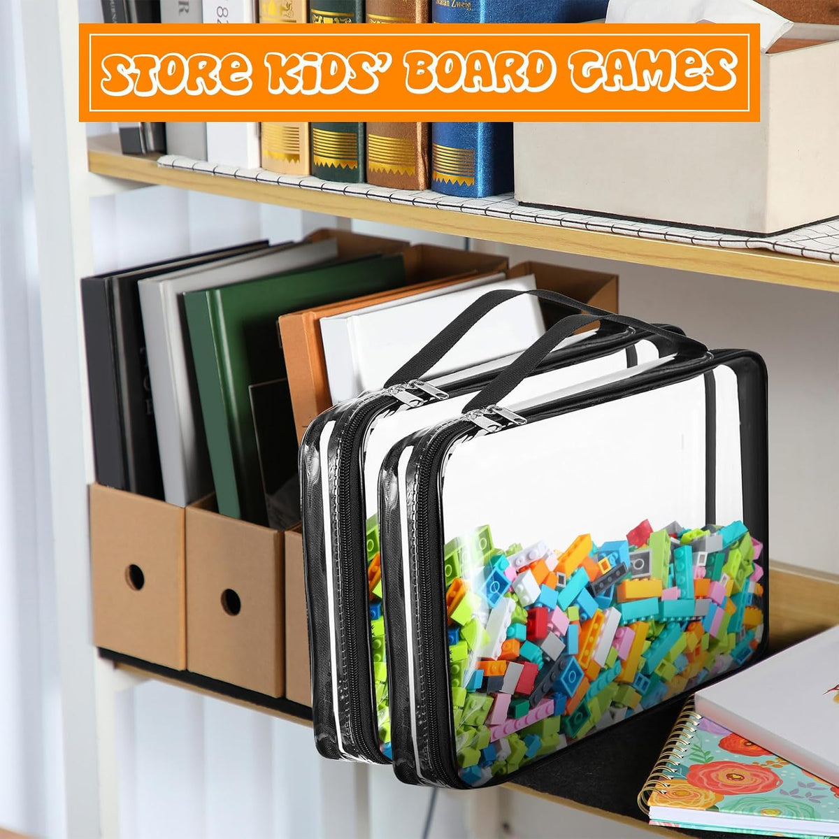 6 Packs Toy Storage Bags with Zipper,Large,Bright Color