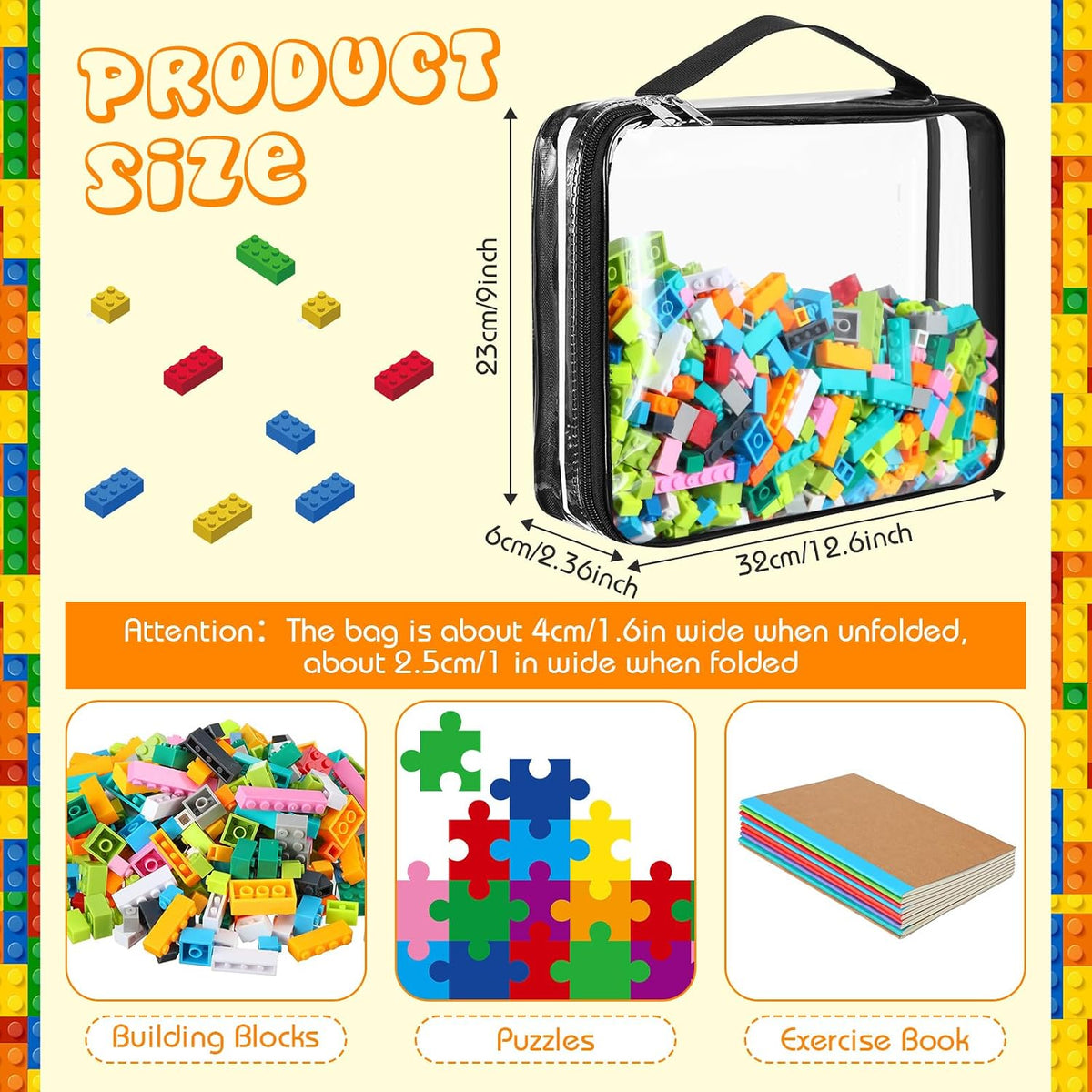 6 Packs Toy Storage Bags with Zipper,Large,Bright Color