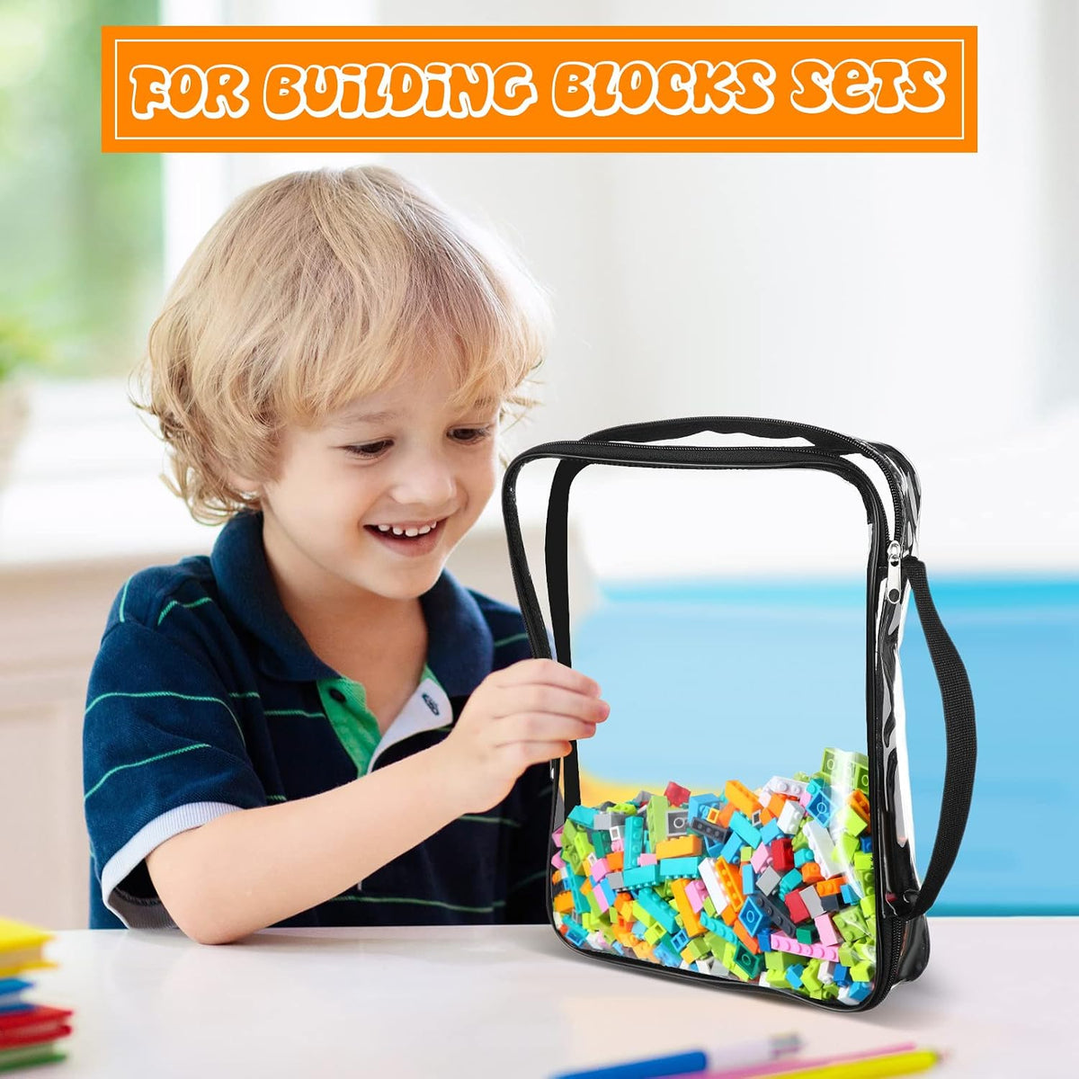 6 Packs Toy Storage Bags with Zipper,Large,Bright Color