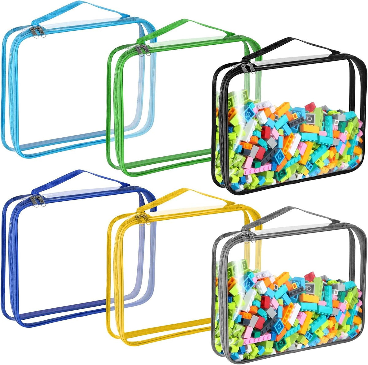 6 Packs Toy Storage Bags with Zipper,Large,Bright Color