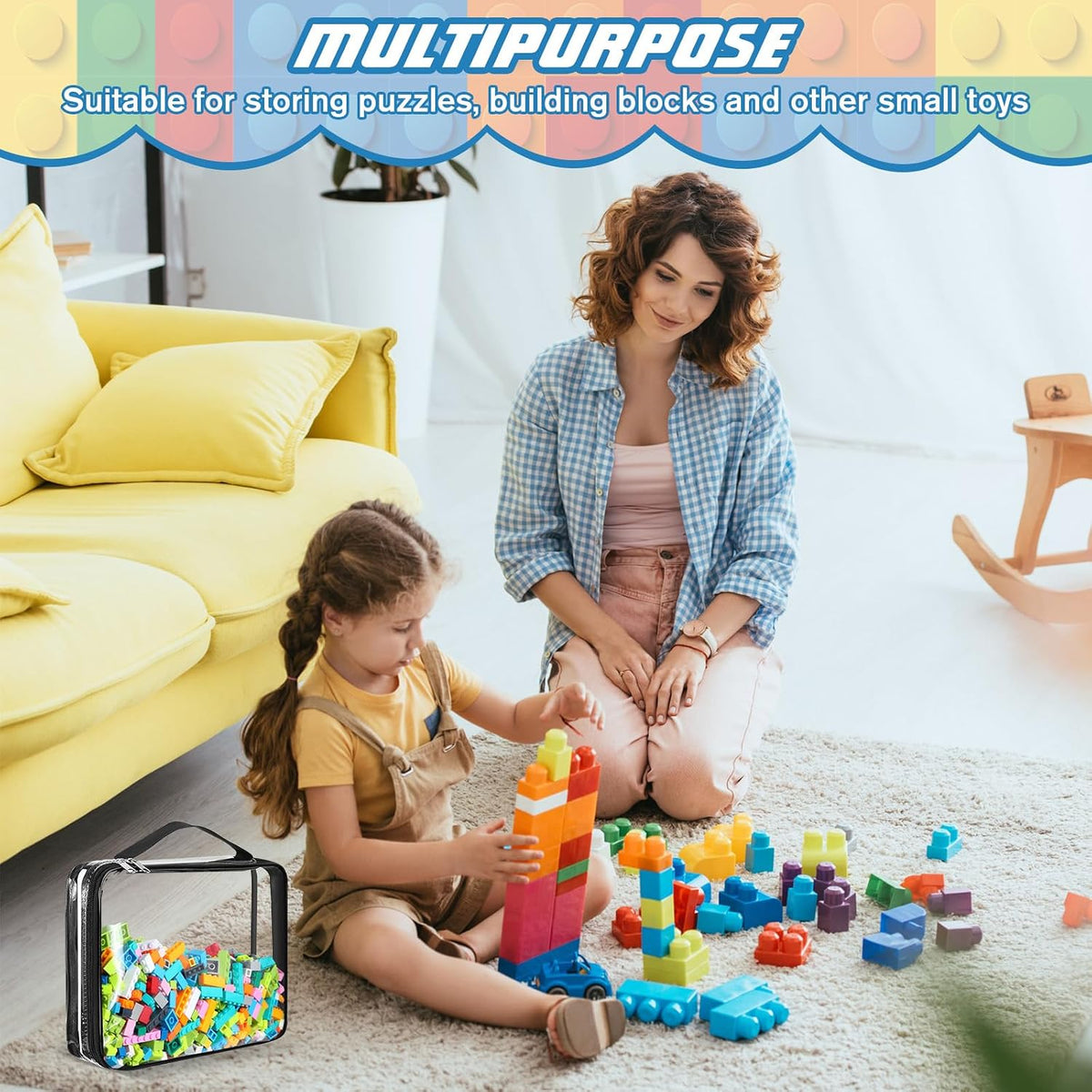 6 Packs Toy Storage Bags with Zipper,Large,Bright Color
