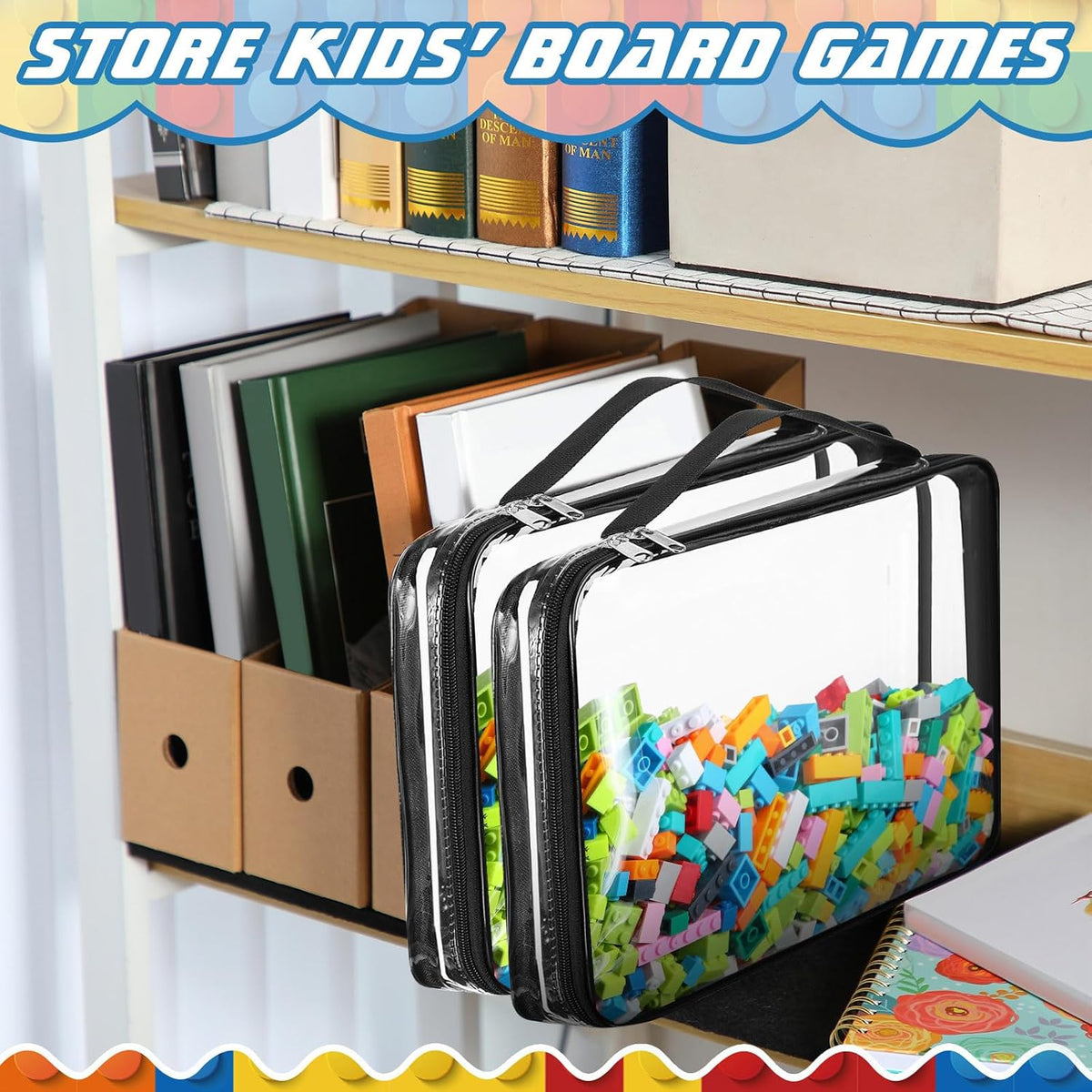 6 Packs Toy Storage Bags with Zipper,Large,Bright Color
