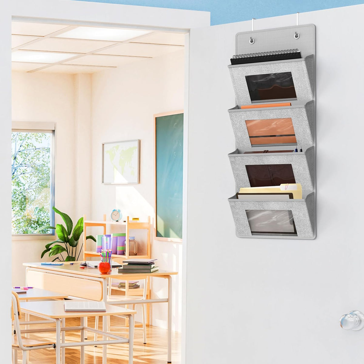 Over the Door Hanging Wall File Organizer, Clear Window
